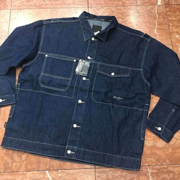 Men's Sean John Blue Design Casual Denim Jacket NWT
